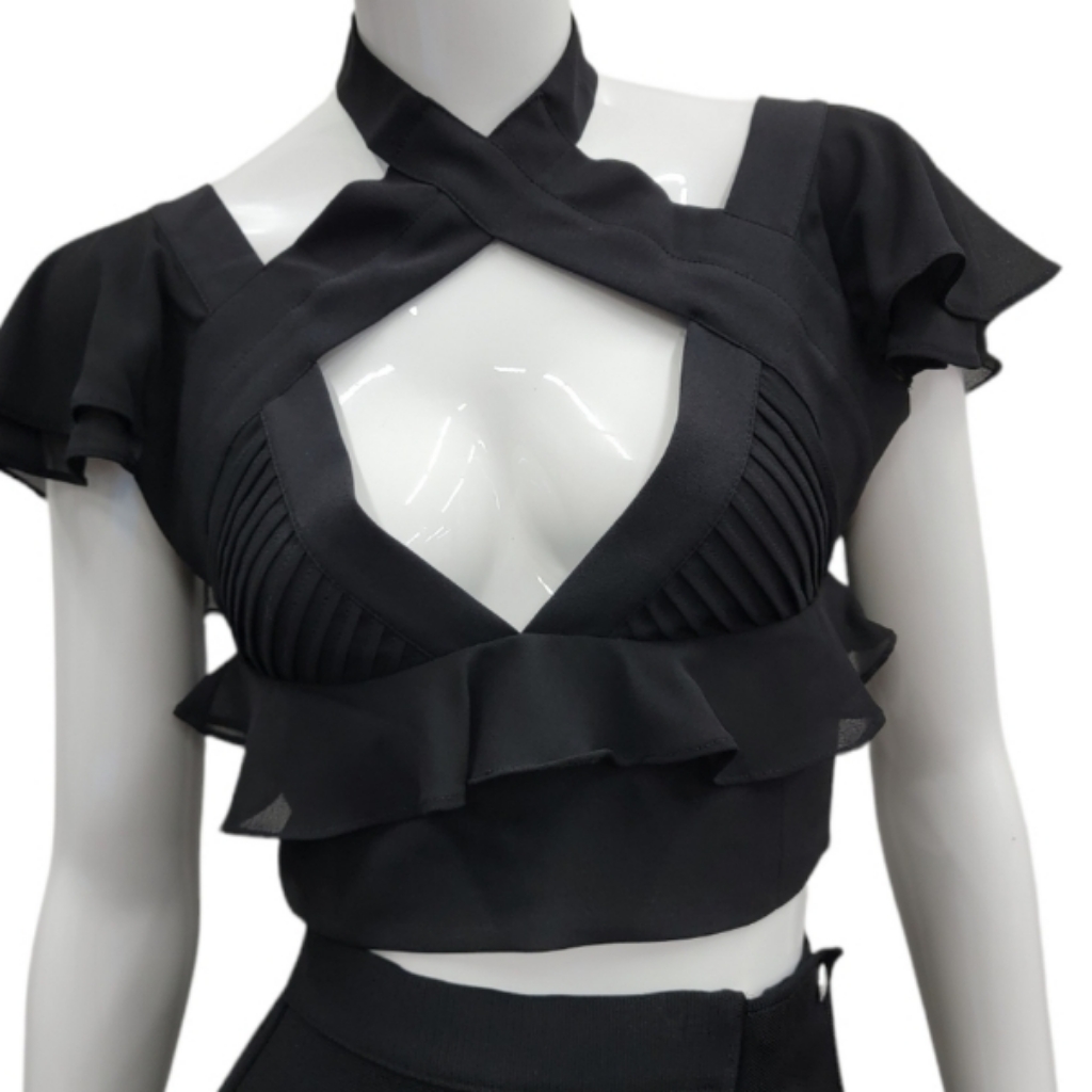 Nasty Gal Y2k Choker Neck Crop Top Goth Grunge Festival Rave Edm